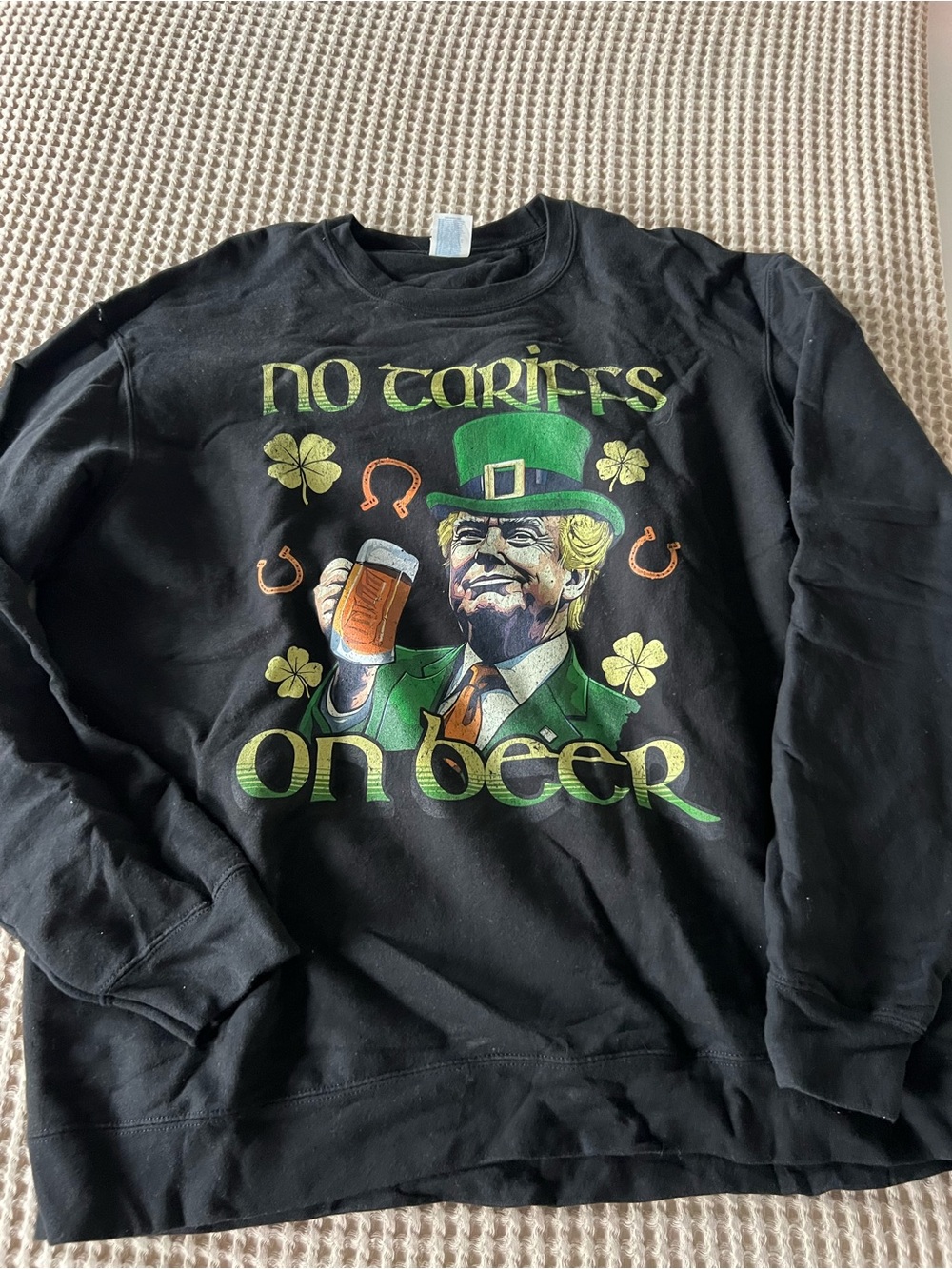 Amazon Black Crewneck Sweatshirt with Green and Gold St. Patrick's Graphic